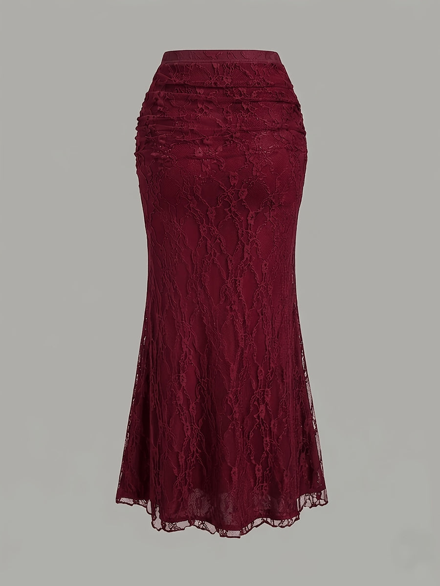 French-Style High-End Lace Mermaid Skirt for Women, Slim-Fit Commuter Daily Long Skirt - Red