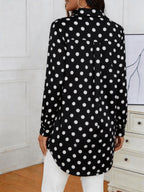 Spring/Autumn New Women's Mid-Length Polka Dot Shirt with Lapel Collar, Long Sleeves, Vintage Style, Versatile, Suitable for Commuting,, Casual Top - Black
