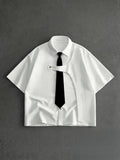 White Short Sleeve Shirt for Men, Back to School Preppy Style Design Short Sleeve Uniform Shirt with Detachable Tie, Niche Structural Minimalist Casual Shirt Suitable for Daily Outings, Outdoor Commute, Gift for Boyfriend - White