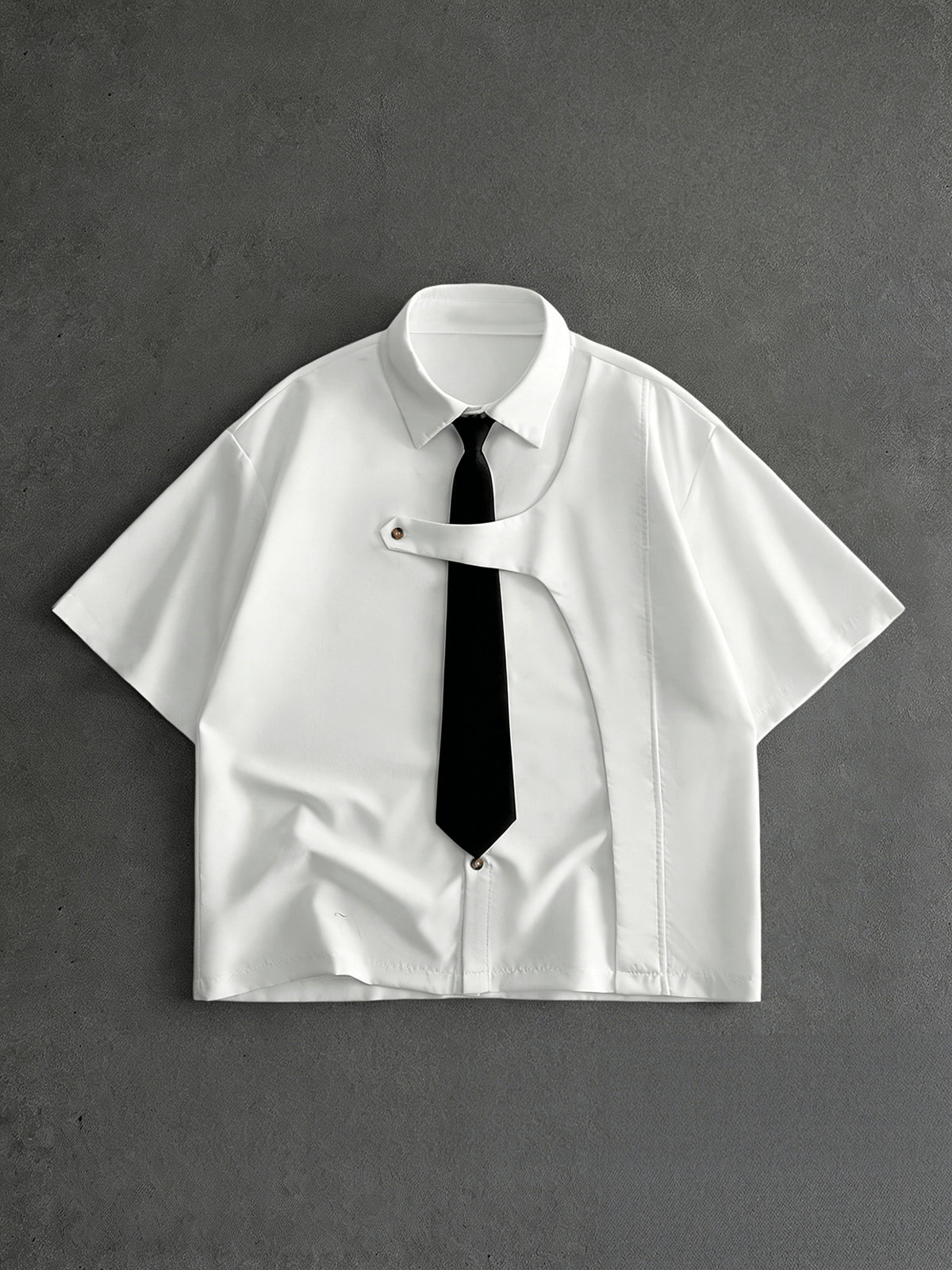 White Short Sleeve Shirt for Men, Back to School Preppy Style Design Short Sleeve Uniform Shirt with Detachable Tie, Niche Structural Minimalist Casual Shirt Suitable for Daily Outings, Outdoor Commute, Gift for Boyfriend - White