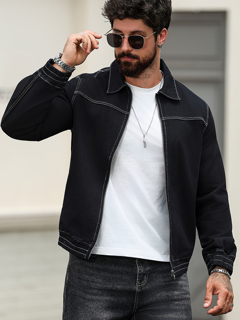 Men's Fashion Denim Jacket - Black