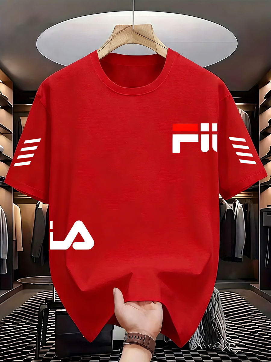 Men's Fashion Round Neck Trendy Street Style Graphic T-Shirt - Graphic Print - Adult Men's Holiday Gift - Suitable as a Gift for Adult Men - Casual Wear - Stylish and Comfortable Fabric - Red