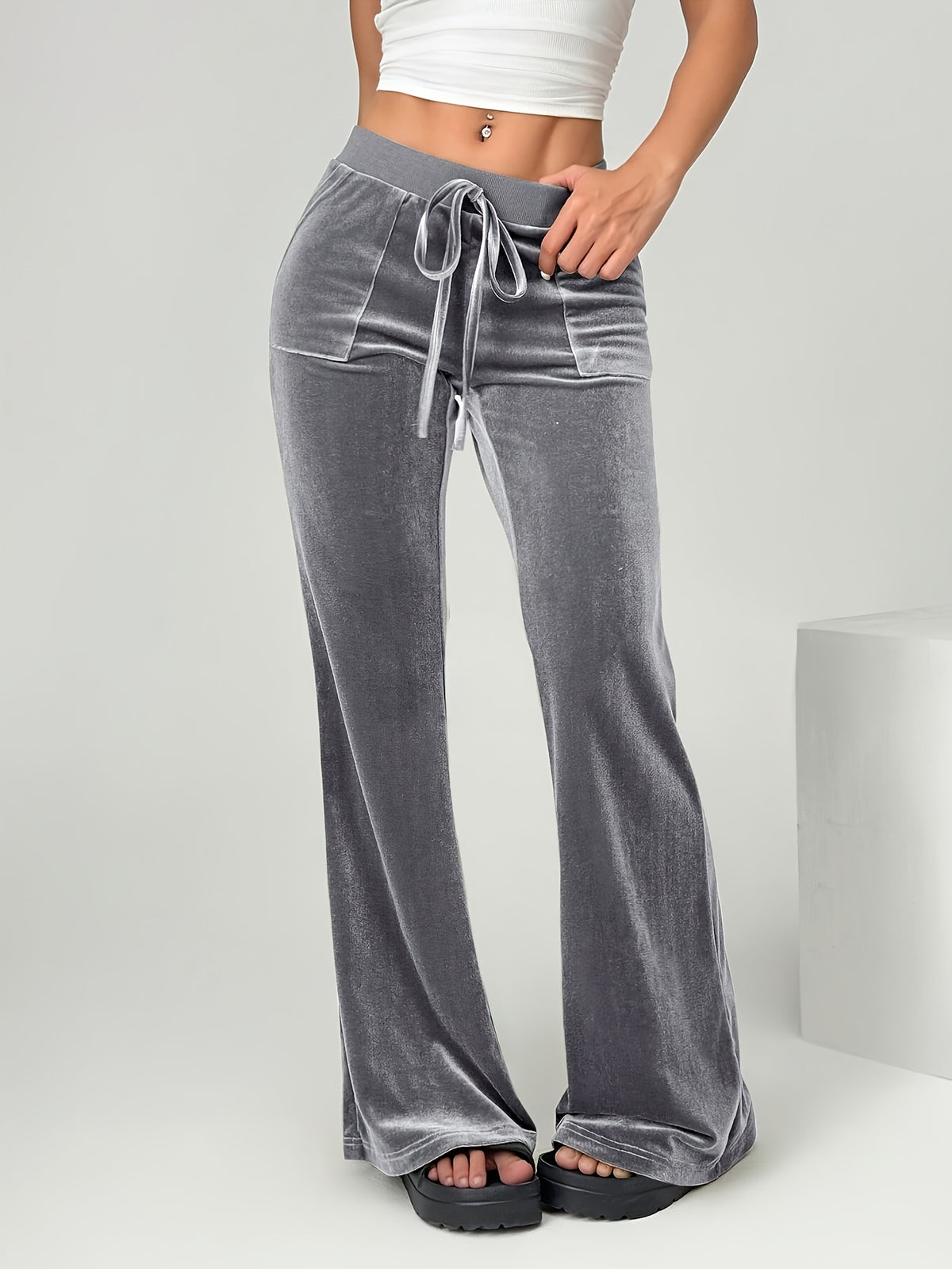 Spring/Summer Directional Women'S Solid Color Flared Pants - Dark Gray