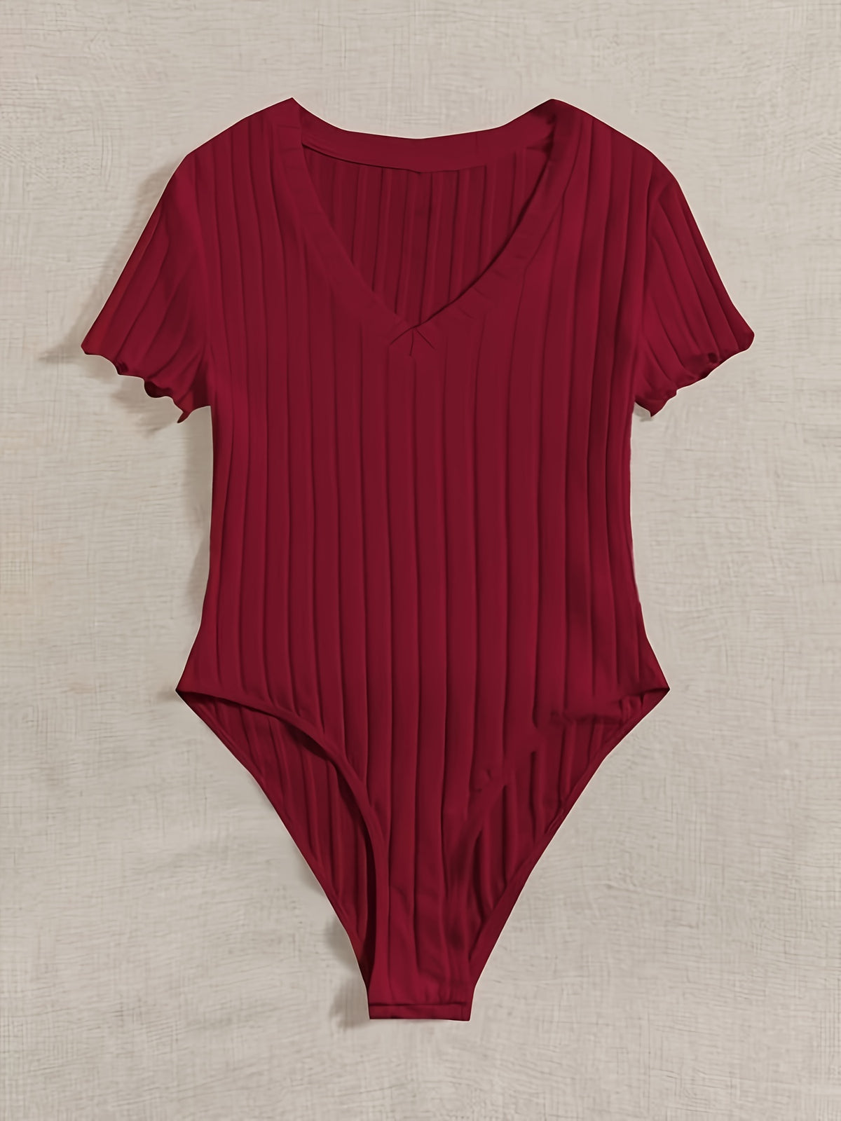 Lettuce Border Ribbed Bodycon Dress - Deep Red