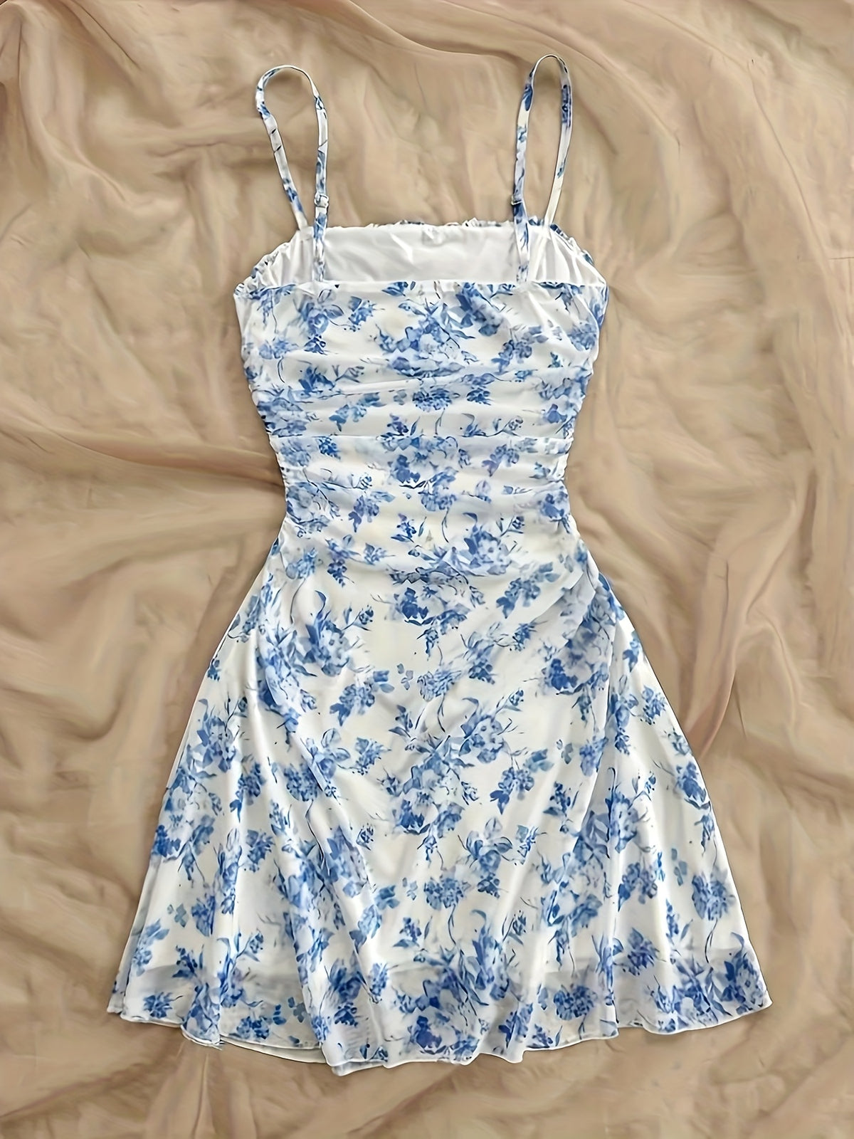 Women'S New Floral Print Halter Dress, Fashionable And Elegant, All-Season Wear - Blue