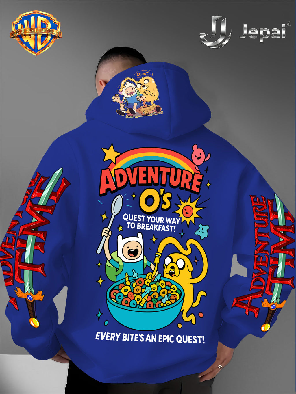 Official Warner Bros., Trendy Cool American Street Style Classic Character Theme Print Hoodie, American Street Style Unisex Long Sleeve Top, Suitable for Daily And Outdoor Activities, Ideal Warm Outerwear Choice for Autumn And Winter! - Blue