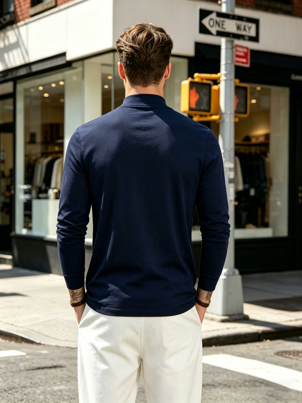 Casual Sports Long Sleeve Top, Men'S Autumn Winter Solid Color Casual Comfortable Long Sleeve Small High Neck Base T-Shirt, Suitable for Outdoor, Holiday, And Sports, Casual Top - Navy Color