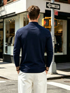 Casual Sports Long Sleeve Top, Men'S Autumn Winter Solid Color Casual Comfortable Long Sleeve Small High Neck Base T-Shirt, Suitable for Outdoor, Holiday, And Sports, Casual Top - Navy Color