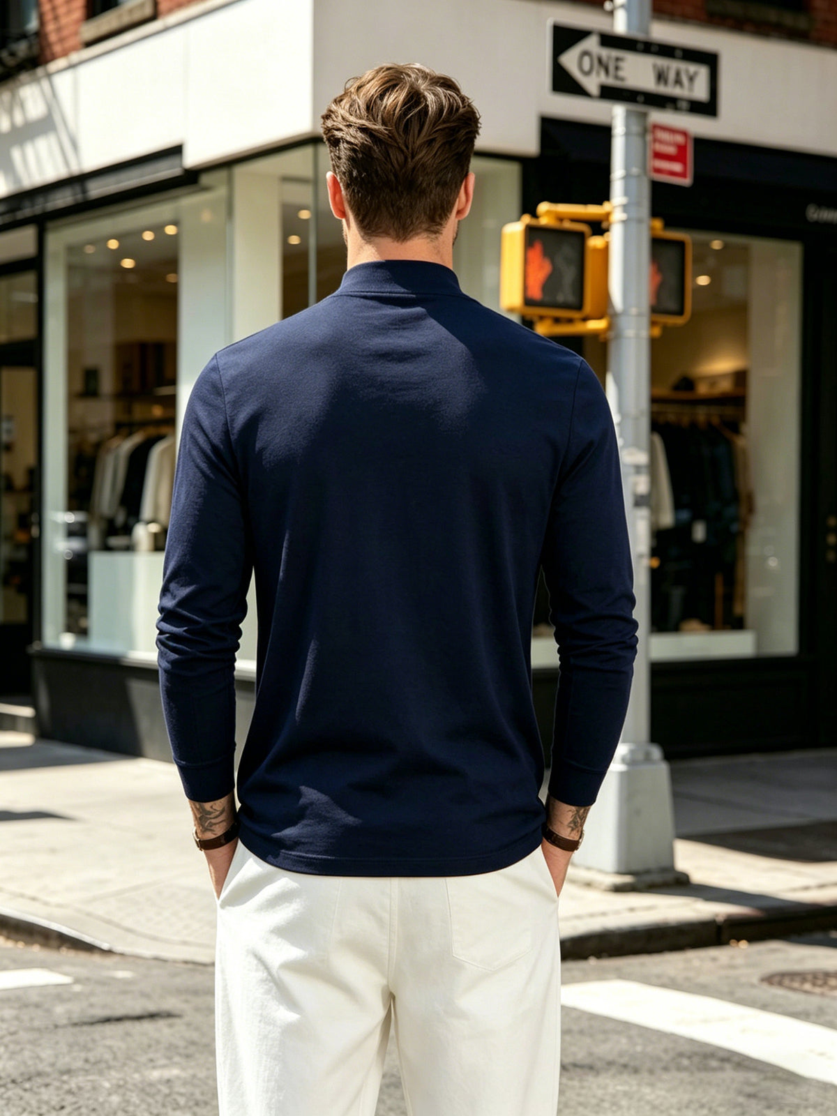 Casual Sports Long Sleeve Top, Men'S Autumn Winter Solid Color Casual Comfortable Long Sleeve Small High Neck Base T-Shirt, Suitable for Outdoor, Holiday, And Sports, Casual Top - Navy Color