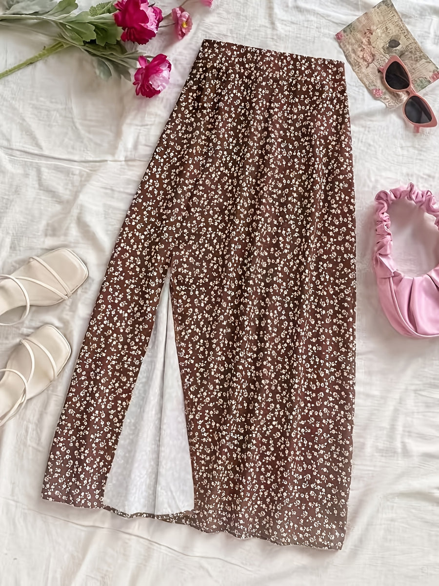 Item No.: ZD1127244 Spring/Summer Women's Simple, Fashionable, Casual, and Versatile Skirt - Coffee Floral