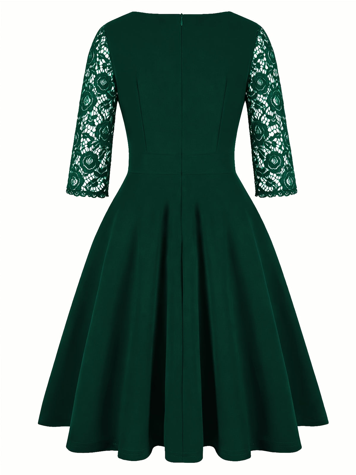 Women'S Fashion Vintage Square Neck Floral Lace Party Swing Dress - Dark Green