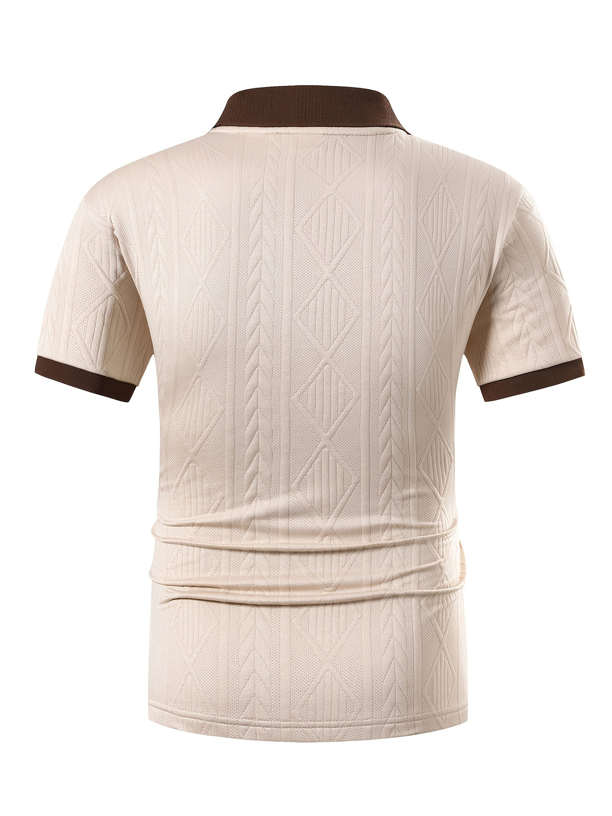 Men'S Fashion Polo Shirt, Golf Character 3D Pattern Print, Foamed Heavy Craft, Spring Summer Short Sleeve, Exquisite Jacquard Fabric, Comfortable And Skin-Friendly, Elegant Contrast Collar Design, Casual Trendy Versatile, Golf Wear, Premium T-Shirt - Apricot