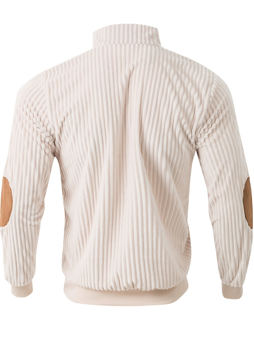 [Pearson OBM] Contrast Collar Half-Zipper Men'S Vertical Striped Long Sleeve Knit Sweater, Elbow Patch Casual Elastic Slim Commute All-Match Fall Top - Pure Khaki