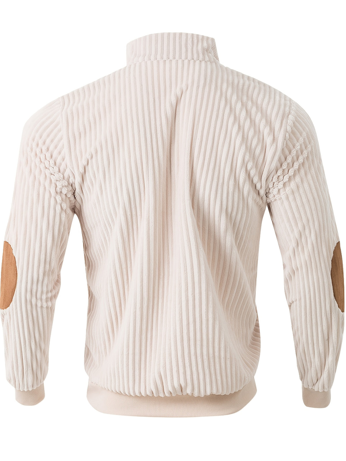 [Pearson OBM] Contrast Collar Half-Zipper Men'S Vertical Striped Long Sleeve Knit Sweater, Elbow Patch Casual Elastic Slim Commute All-Match Fall Top - Pure Khaki