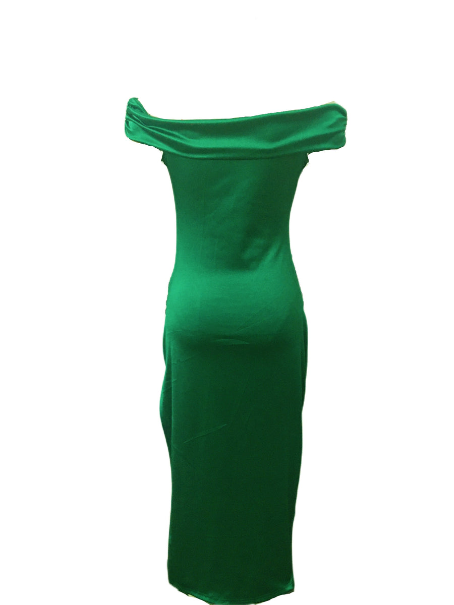 New Foreign Trade Women's Bodycon Dress, Solid Color Sleeveless Midi One-Shoulder Dress, Sexy Evening Gown - Green
