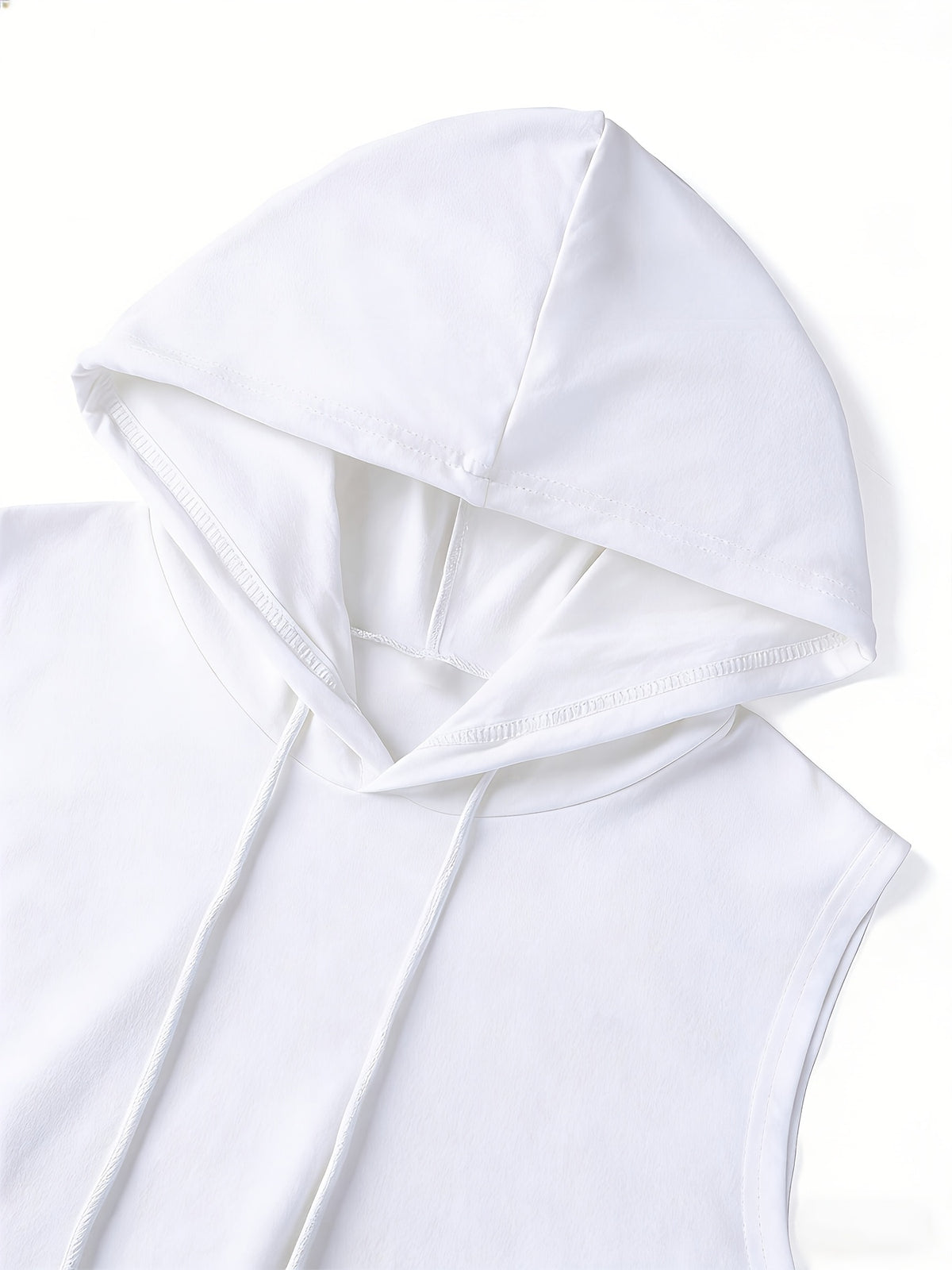Men's Fashion Solid Color Hooded Sleeveless Vest, Sporty Fitness Casual Style, Adjustable Drawstring Design, Versatile and Stylish Daily Top - White