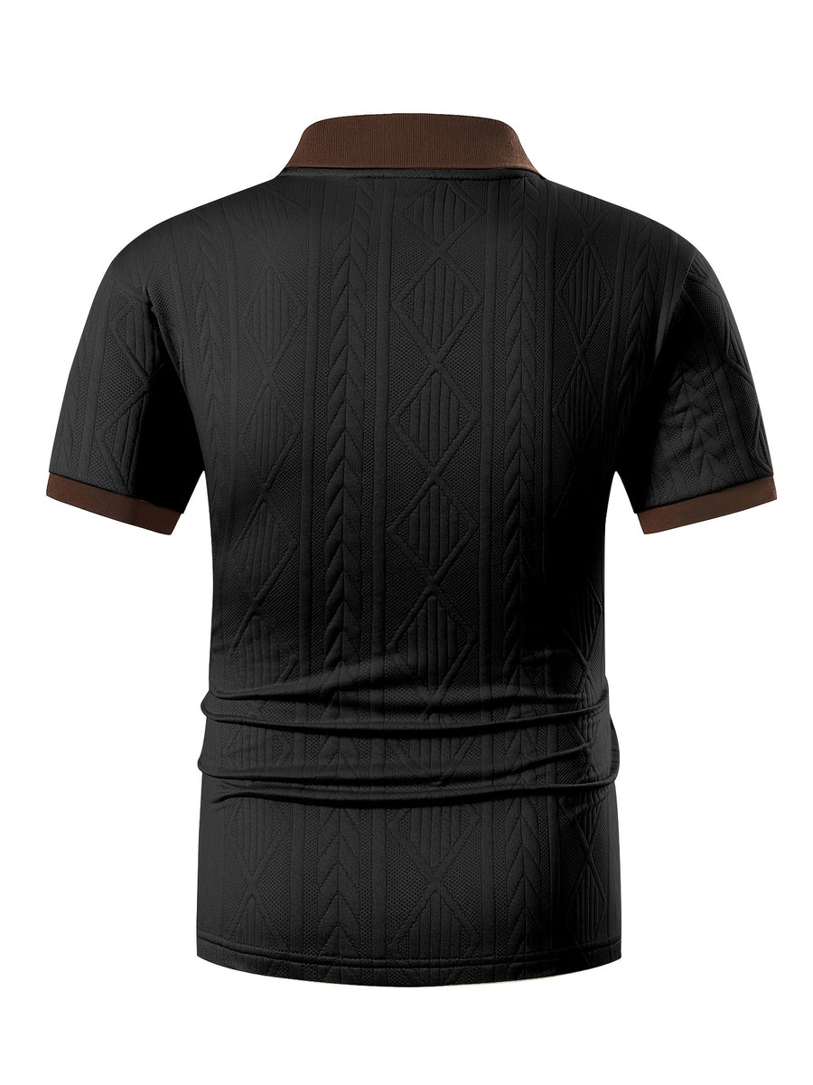 999-9, Father'S Day Promotion, High-Quality Men'S Short Sleeve Collared Golf Polo Shirt, Frosted 3D English Pattern, Textured Striped Fabric, Soft And Skin-Friendly Quick-Dry, 3D Cut, Low-Key And Tasteful. Suitable for Business Office - Black