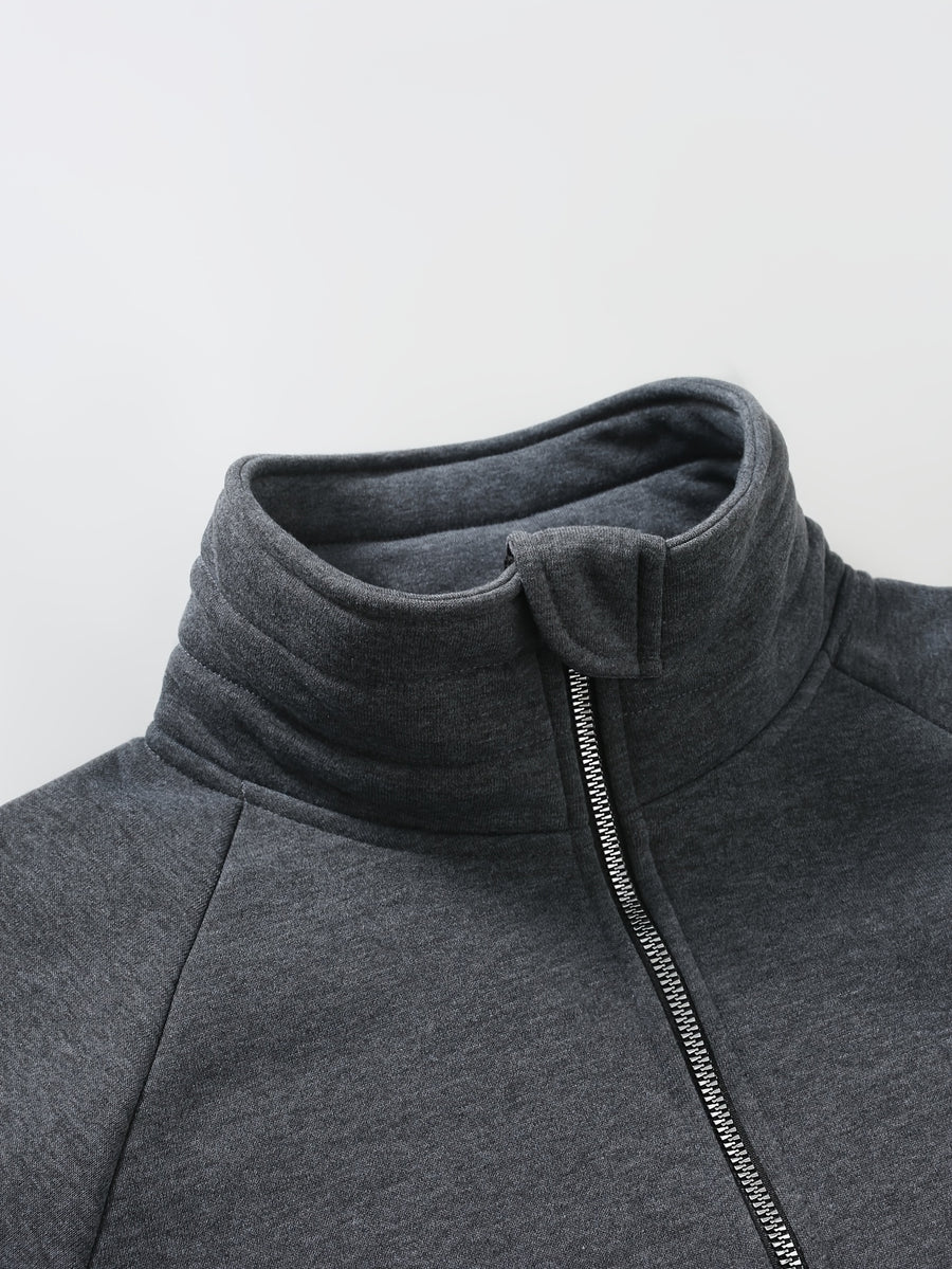 Men's Fashion Raglan Sleeve Sweatshirt with Half-Zip Open Neckline, Autumn/Winter Casual Versatile Long-Sleeve Sweatshirt - Dark Gray