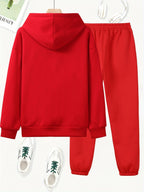 Butterfly Heart Print Hoodie And Pants Set, Casual Long Sleeve Hoodie And Jogger Set, Women'S Hooded Pocket Outfit - Red