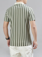 [Star Prosperity Selection] Summer Men'S Lapel Polo Shirt, Trendy Fashionable All-Match Zipper Striped Top, Business Casual Short Sleeve T-Shirt, Suitable for Daily Work Scenarios - Green