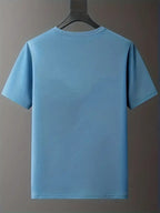 Men's Casual and Fashionable Letter Printed T-shirt, Round Neck Comfortable Polyester Fabric, Suitable for Daily Wear as Fashionable Streetwear, Men's Clothing - Peacock Blue