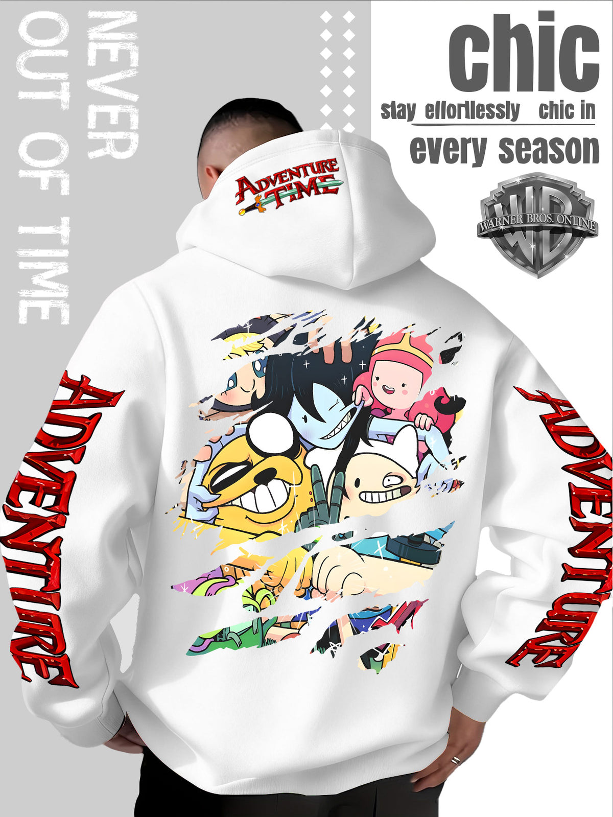 Men'S Hooded Sweatshirt Adventure Cartoon Theme Energetic Playful Gathering Group Anime Ripped Graffiti Print Pullover Top Autumn Winter Soft Comfortable Long Sleeve Hoodie Machine Washable Non-Pilling Durable Fabric American Trendy Street Style Men - White