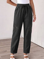 Fashionable Plus-Size Women'S Loose Pants with a Faux Drawstring, Suitable for Commuting, Vacations, Parties, And Sports, Featuring Pockets, Ideal for Everyday Wear - Black