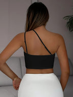 New Fashion Versatile Camisole Women'S Sexy Off-Shoulder Base Layer Street Casual Crop Spaghetti Strap Ladies Cami Top - Black