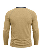 Autumn/Winter Cross-Border Men's Long Sleeve Crew Neck Henley Shirt, European and American Style Men's Pullover Base Layer T-Shirt - Khaki