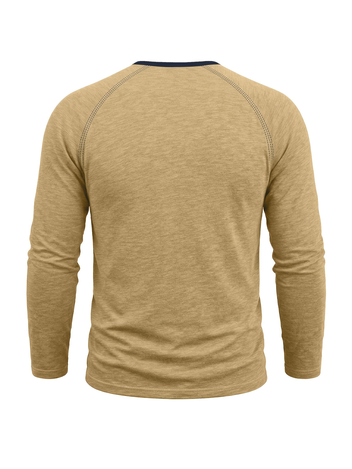 Autumn/Winter Cross-Border Men's Long Sleeve Crew Neck Henley Shirt, European and American Style Men's Pullover Base Layer T-Shirt - Khaki