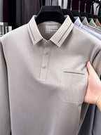 Autumn New Arrival Men's Fashion Long-Sleeve Polo Shirt, Versatile Casual Button- Lapel Seamless Men's Long-Sleeve Top, Suitable for Business Casual Outings, Dates, and Walks, an Essential Top for Casual Attire - Apricot