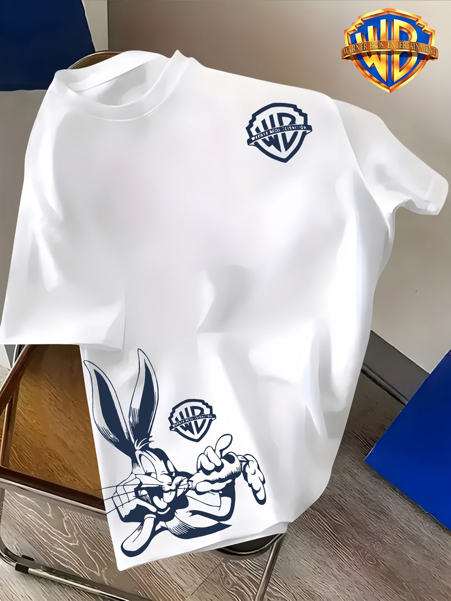 Easy WB Logo Vs. Line-Heavy Rabbit, One Easy One Complex with Layers, Breathable And Skin-Friendly Short Sleeve, Casual Fitness Sports Versatile Men'S Top - White 2