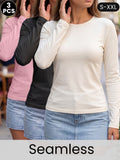 3pcs Set, Women'S Autumn Winter Lightweight Warm Long Sleeve Top, Seamless Invisible Base Layer Breathable Comfortable Fashion Multi-Wear Indoor Home Commute Dating Wear Inner Layer Or Outer Layer Slim Fit Base Top - Black+beige+pink