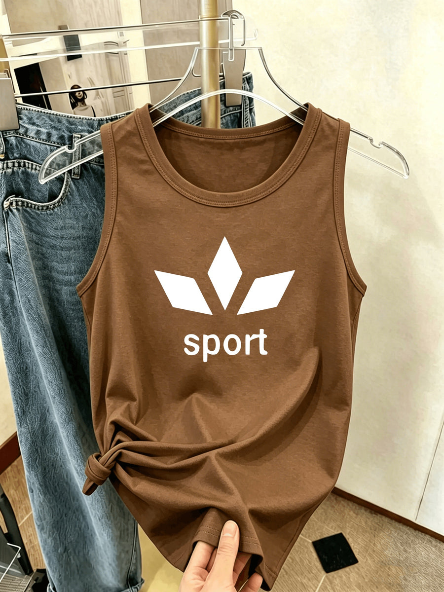 Y2K Women's Sleeveless Tank Top, Simple and Stylish, Casual Fashion, Women's Spring/Summer Casual Swear, Sizes S, M, L, XL, XXL+6417 - 【Brown】