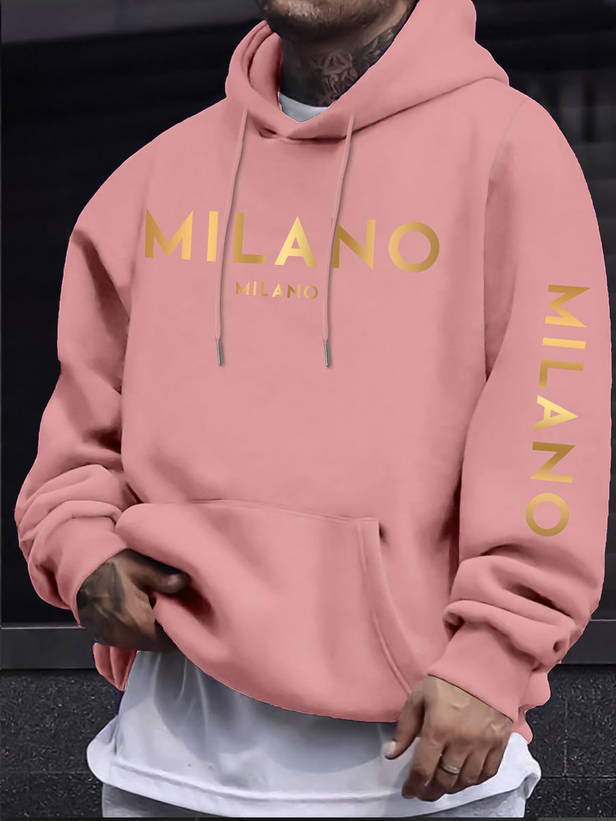 Fashion Casual Style Easy Gradient Letter Pattern Men'S Hoodie, Men'S Long Sleeve Hooded Sweatshirt - Pink Color