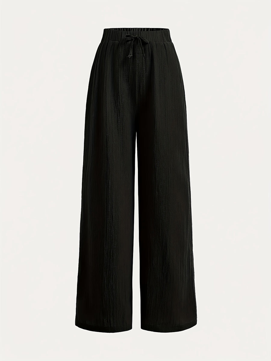 Summer High-Waisted Wide-Leg Pants for Women, High-Quality Draped Loose Straight-Leg Trousers, Casual Pants, Thin Style + Talan - Black