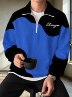 Men's Half-Zip Polo Sweatshirt Trendy Color Block Stand Collar Pullover Casual Sports Letter Print Top, - Mixed colors