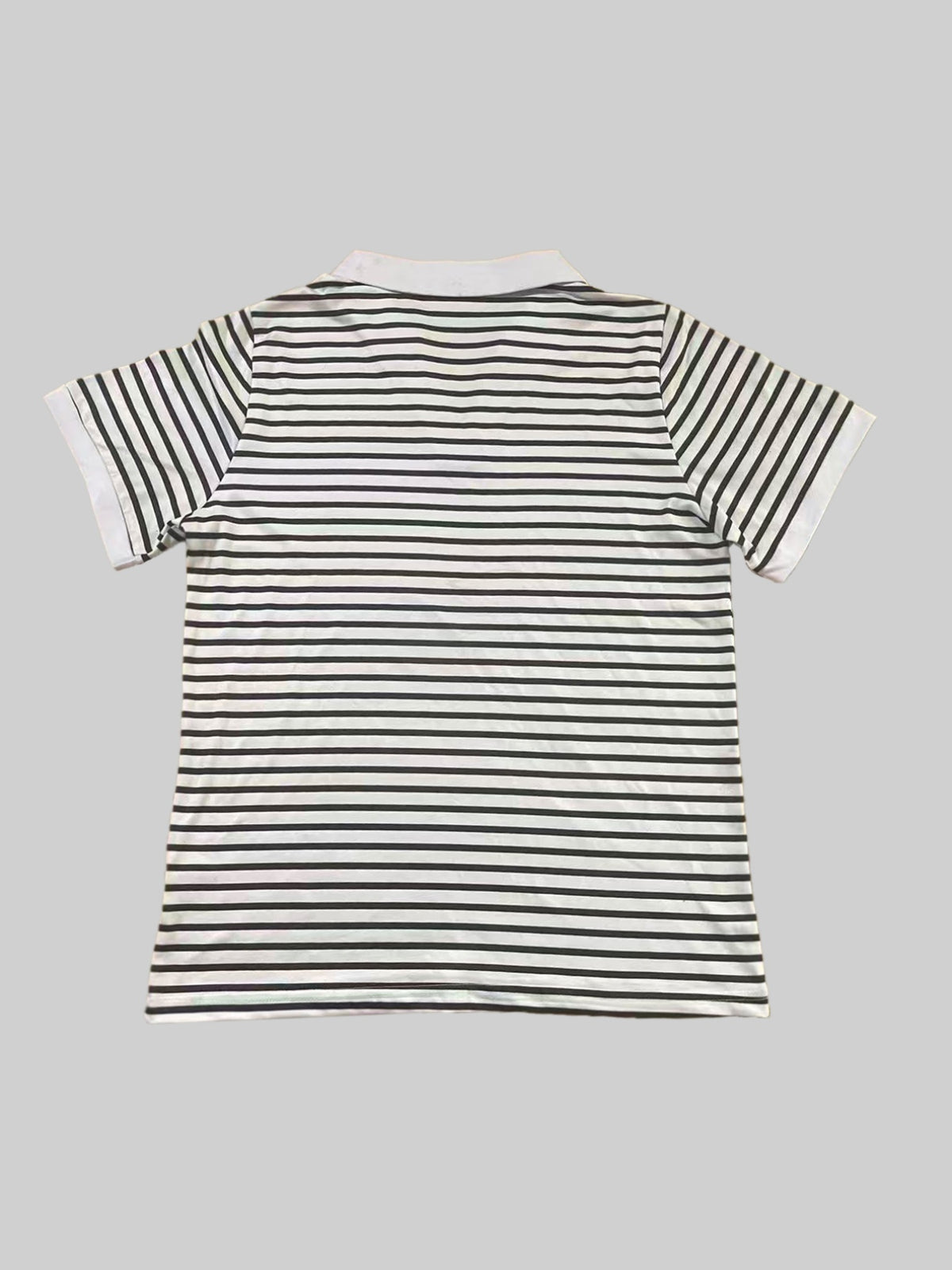 New Summer V-Neck Lapel Striped Polo Shirt for Women, Regular Shoulder Fit, Classic Striped Design, Short Sleeves with  Cute and Playful Cat Graphic Print, Versatile Top for Casual Daily Wear and Commuting - Black