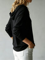Women's Button Cardigan with a Hood, Drawstring Hood Design, French Style, European and American Style, Casual, Loose, All-season Versatile, Can Be Worn Alone or as an Outer Layer, Suitable for Daily Commuting and Various Occasions. - Black