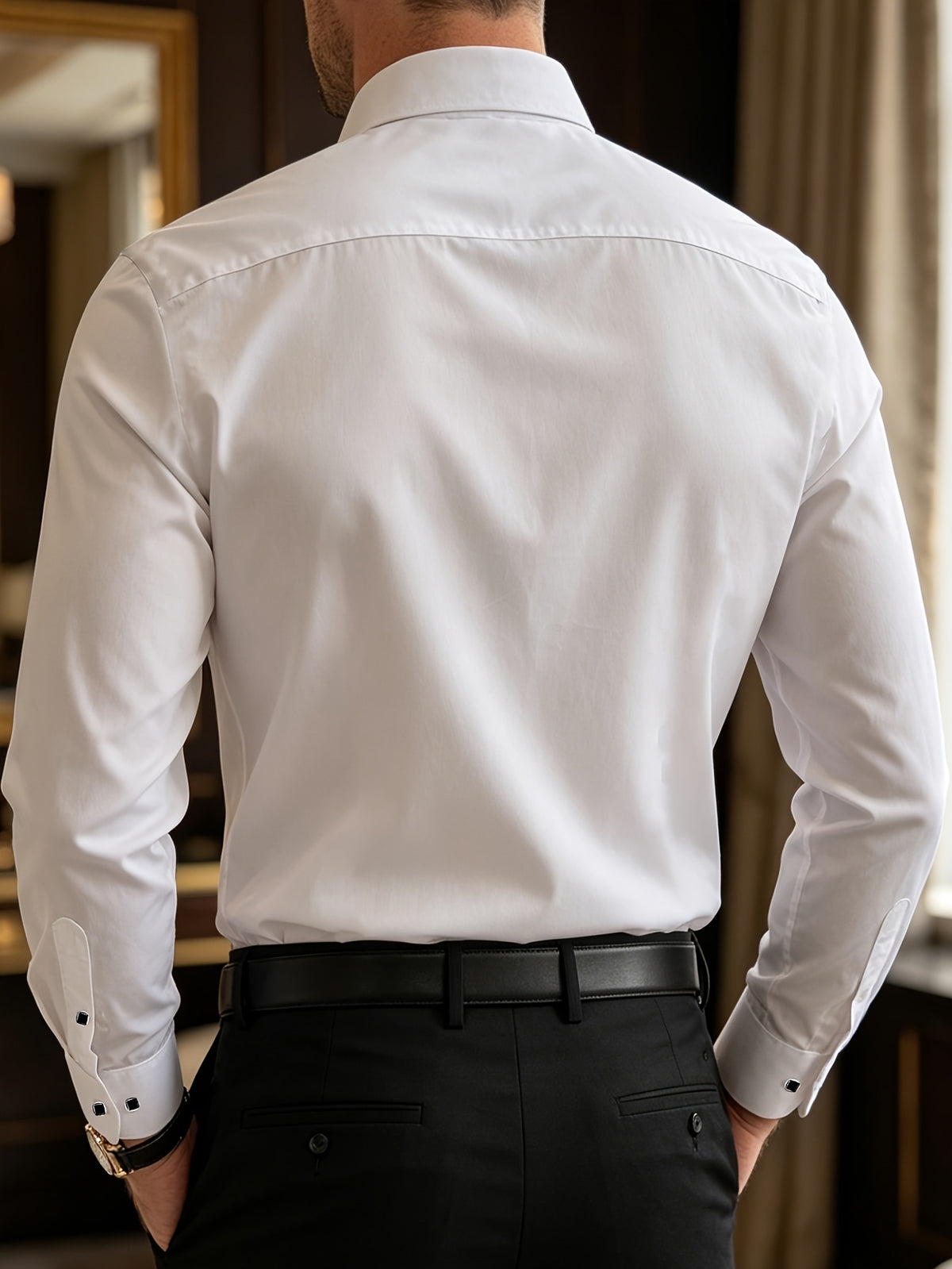 Men's Dress Shirt for Spring/Autumn - Wing Collar, Front Pleat Design, French-Style Cuffs, Slim Fit, Suitable for Weddings, Proms, Business, Parties, The Best Gift for Him - White