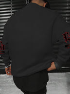 European and American Style Minimalist Round Neck Sweatshirt for Adult Men, "Los Angeles Regional Logo + Vintage Font Gradient Visual" - Black