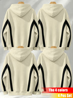 [4pcs] 2026 Autumn Winter Street Style Men'S Hooded Sweatshirt, Side Color-Block Lines Long Sleeve, Adjustable Drawstring Large Phone Kangaroo Pouch, Skin-Friendly Warm Back-To-School Rock Party Versatile Pullover Hoodie - Apricot + Apricot + Apricot + Apricot