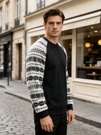Men's Autumn/Winter Crew Neck Plush Sweatshirt, Raglan Sleeve Plush Sweatshirt, Featuring a Stylish Plush Color Block Patchwork Pattern and Solid Color Design, Made from Wrinkle-resistant Soft Knitted Fabric, It Is Highly Practical - Black