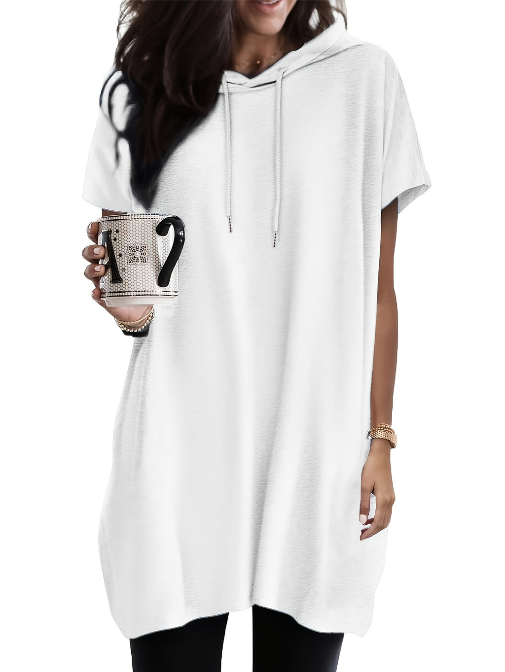 3pcs Set Women's Fashionable Hooded Top, Casual Loose-fit Hoodie, Basic Women's Shirt, Elegant and Comfortable Short-sleeve Long T-shirt - Mixed colors