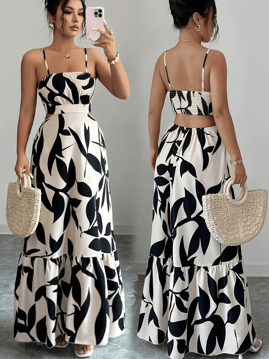 Women'S Printed Strapless Dress - Apricot