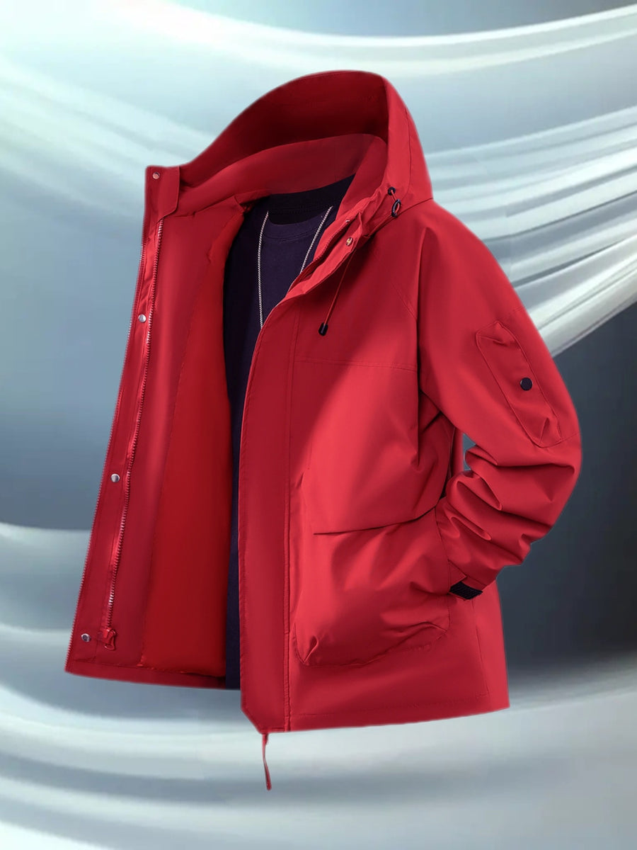 Pearson OBM Men's Hooded Zip-Up Loose Fit Long Sleeve Jacket with Pockets - New Men's Padded Coat Spring/Autumn Men's Jacket, Suitable for Hiking, Running, Casual Wear, Ideal Gift for Son, Husband, or Male Friend - Vermilion Red