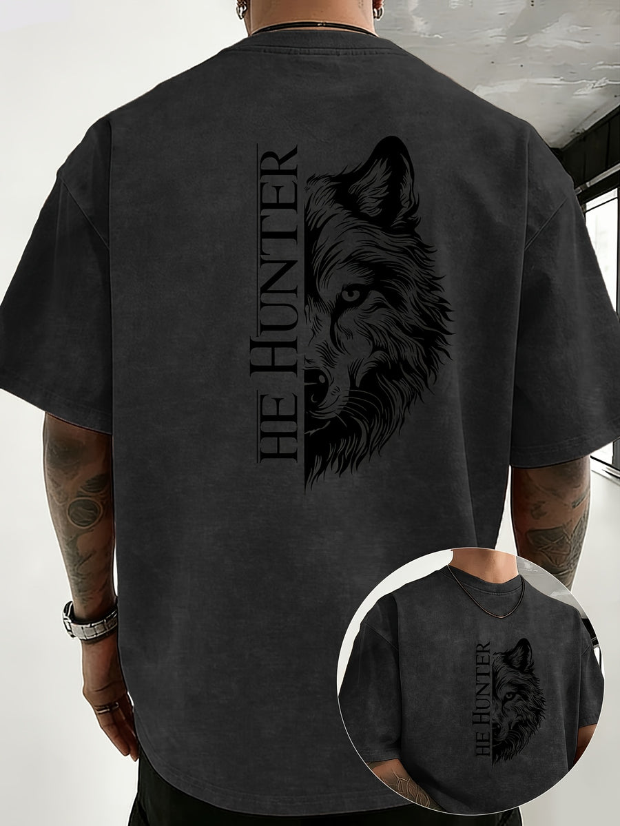 Vintage Washed Loose Double-Faced Print T-Shirt with Letter Pattern, Unisex Classic Basic Style, Soft And Durable Short Sleeve, Suitable for Students And Office Workers - Charcoal