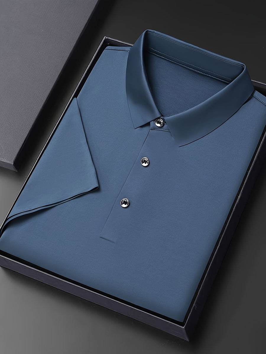 NERO POLO Summer Middle-Aged Men'S Short-Sleeved T-Shirt with Mulberry Solid Color Lapel Polo Shirt Short-Sleeved T-Shirt Men - Blue