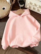 Women's Oversized Hoodie, Line Art Butterfly & 'Good Things Take Time' Inspirational Quote Print, Gentle Style Long Sleeve Casual Hooded Sweatshirt with Kangaroo Pocket, Daily S Versatile Elegant Ladies Outfits, Sizes S-XXL - Pink