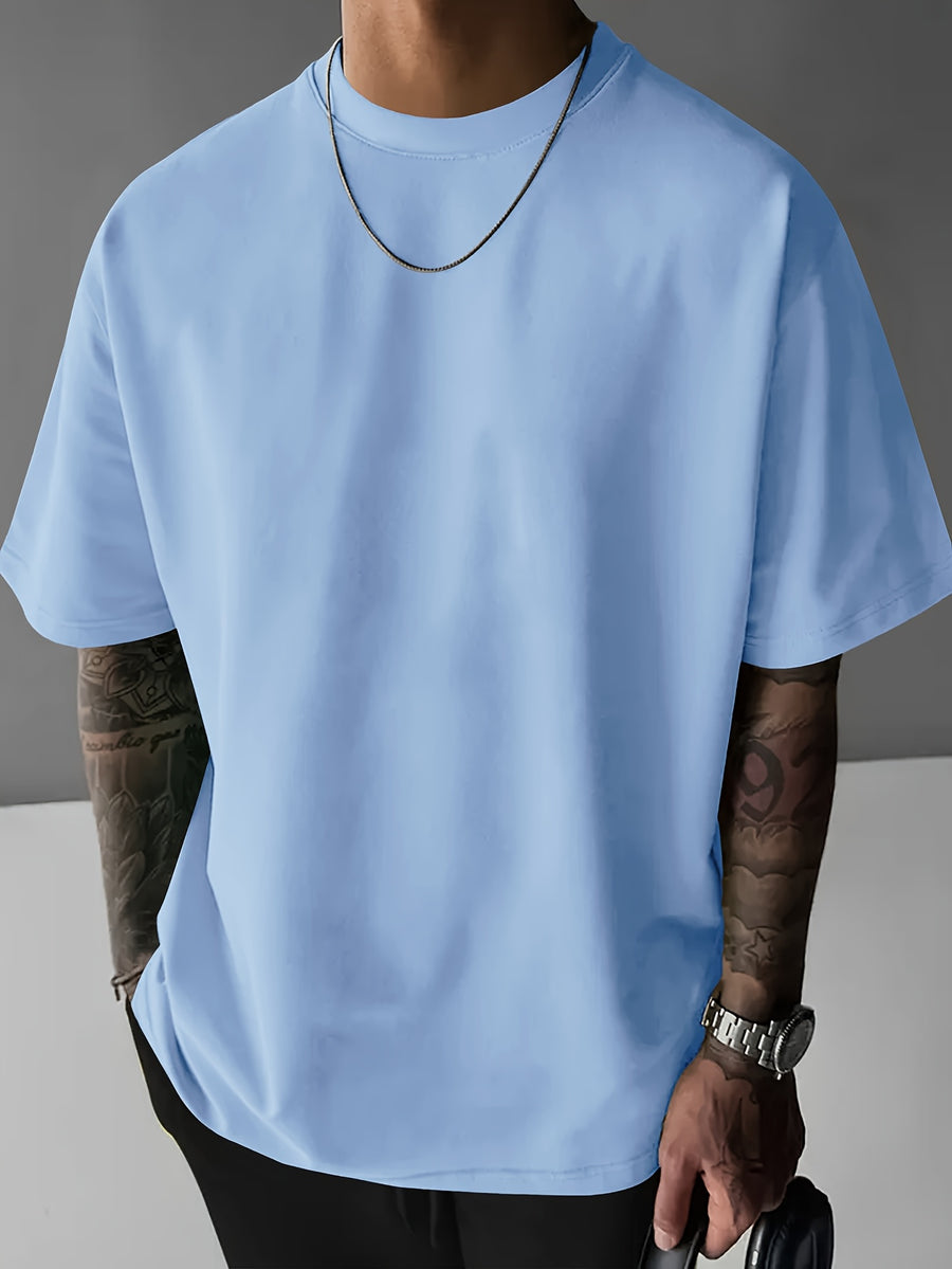 Men'S Short Sleeve T-Shirt, 100% Fabric, Loose Fit, Fashion Casual Round Neck Top, Spring Summer Outdoor Apparel for Men, Tops for 11 Holidays - Sky Blue